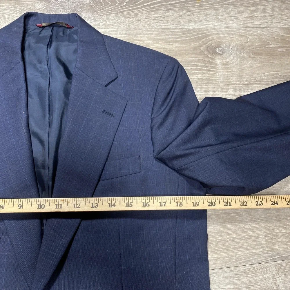 Vintage Samuelsohn Blazer Mens 37‎ Regular Navy Wool Windowpane Sport Coat 90s
